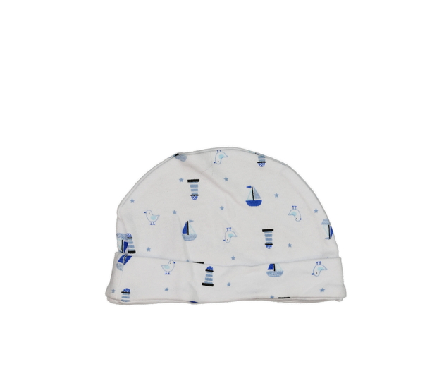 Bílá bavlněná čepice s námořní tématikou