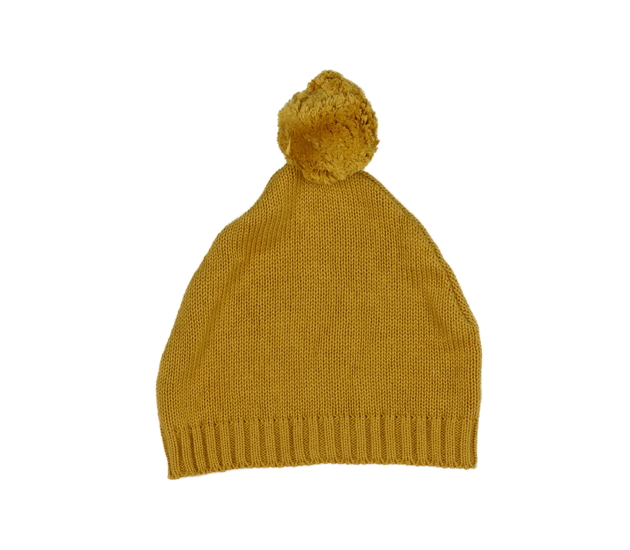 Hořčicová čepice s bambulí 