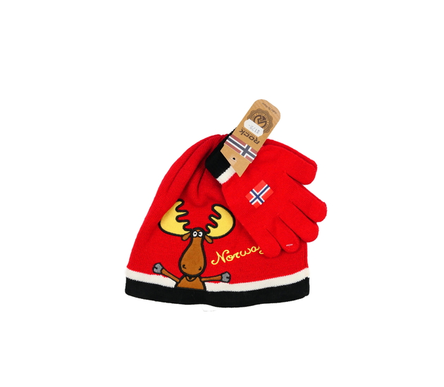 Nová červená čepice s rukavicemi