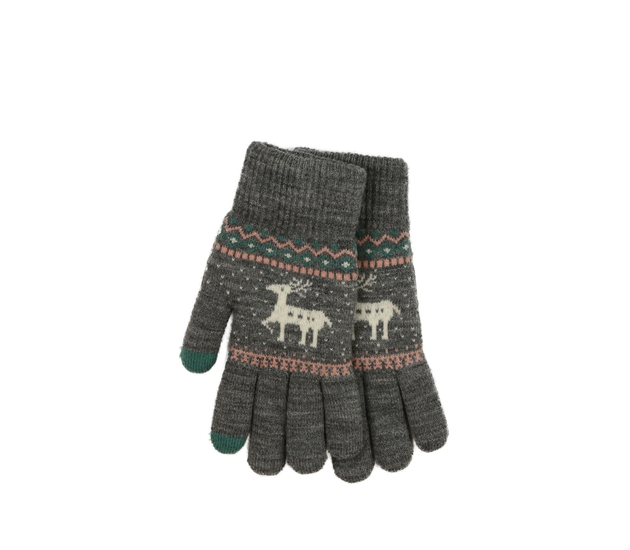 Šedé teplé vzorované zimní rukavice 