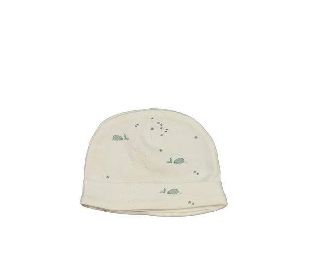 Krémová bavlněná čepička s velrybou 