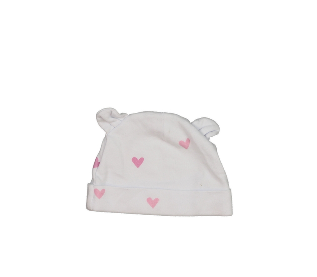 Bílá bavlněná čepice se srdíčky