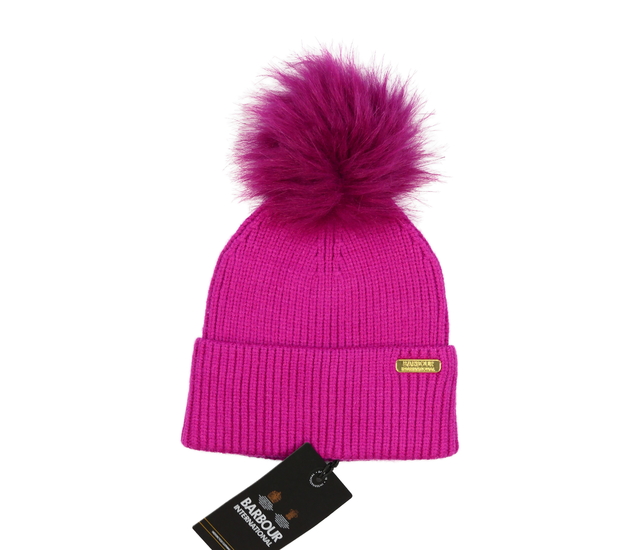 Nová růžová čepice s bambulí Barbour