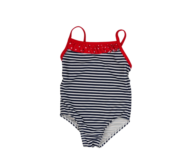 Pruhované plavky s červenými volánky Primark