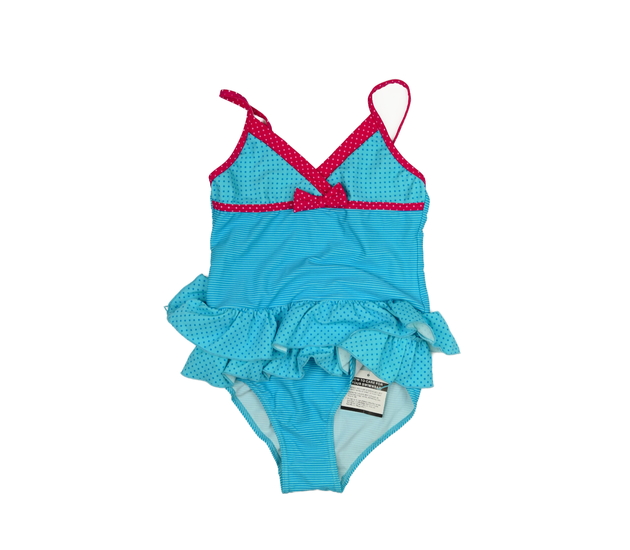 Nové modré plavky s červenými detaily a volánky