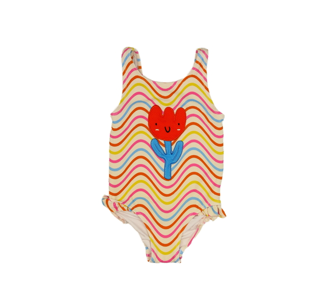 Pruhované plavky s květinou Next