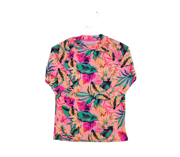 Růžové plavkové triko s listy 