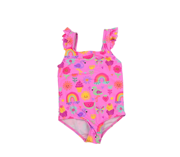 Růžové plavky s barevnými obrázky 