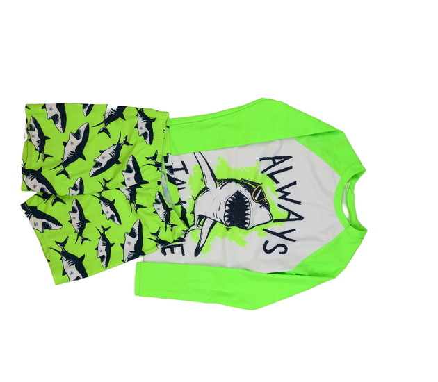 Bílo-zelené plavky 2 ks se žraloky 