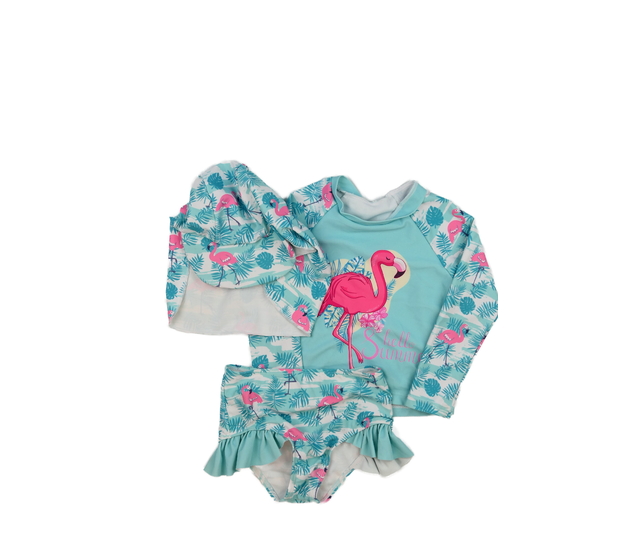 Tyrkysové trojdílné plavky s plameňákem 