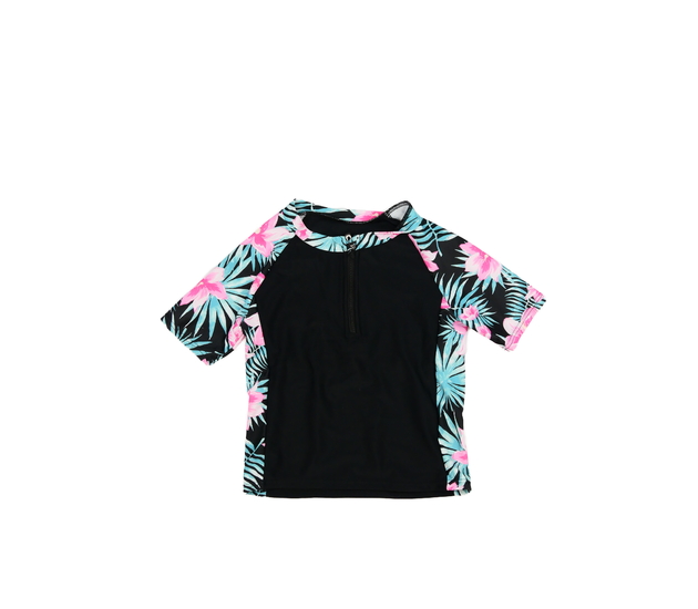 Černé plavkové triko s květinami 