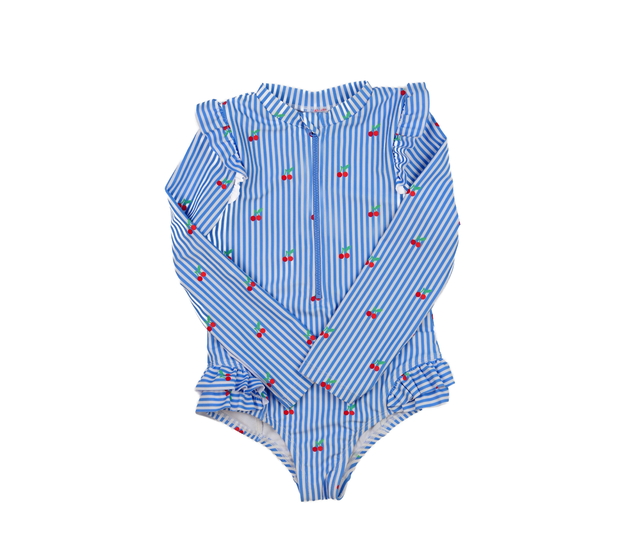 Modro-bílé plavky s třešněmi a volánky M&S