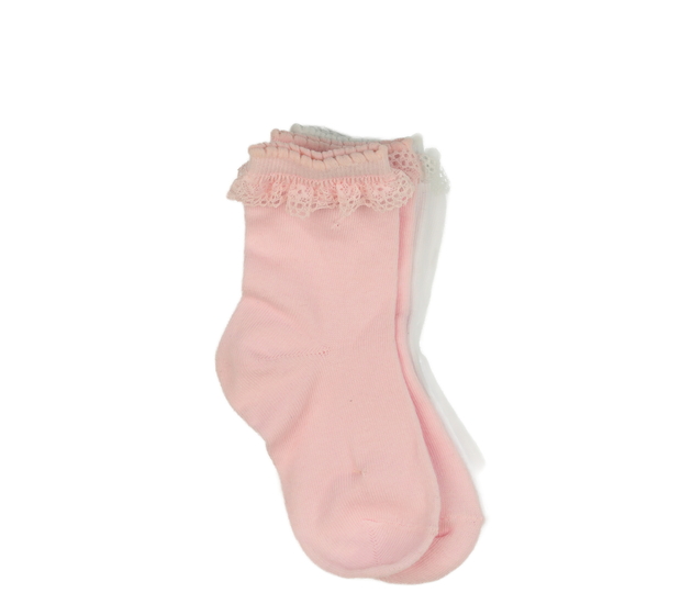 Nové růžové a bílé ponožky s krajkou EUR 23-26