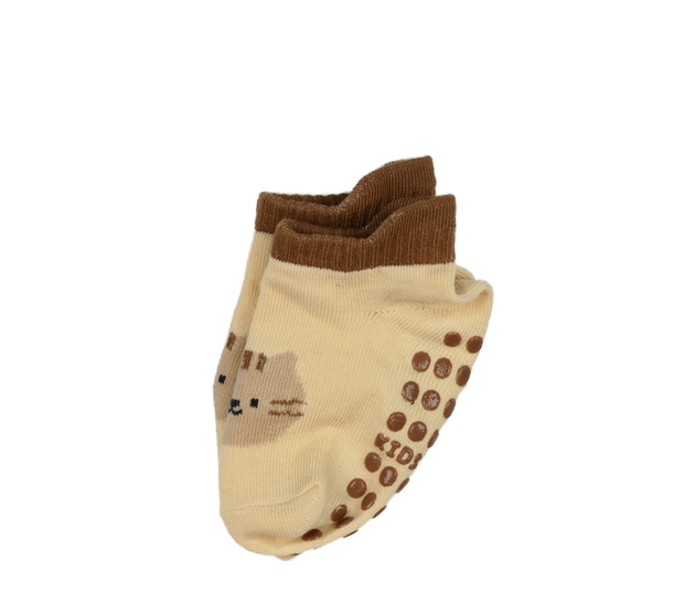 Nové hnědé protiskluzové ponožky s kočičkou 
