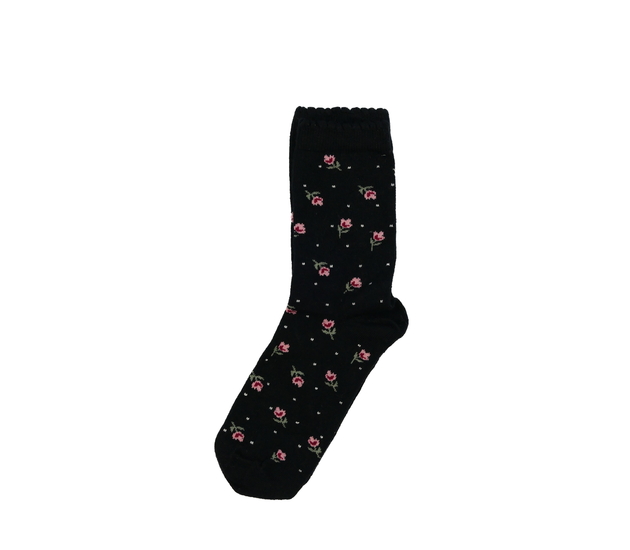Nové černé ponožky s květinami EUR 39-42
