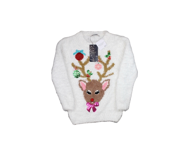 Nový bílý svetr s jelínkem Tu