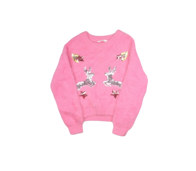 Růžový chlupatý svetr s flitry M&S
