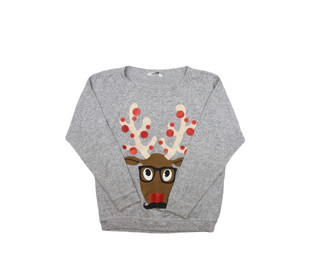 Šedý melírovaný lehký svetřík s jelínkem 