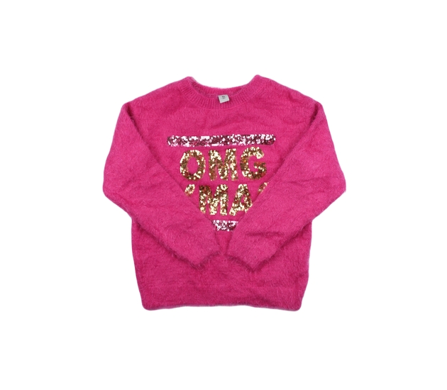 Sytě růžový žinylkový vánoční svetr s flitry Tu