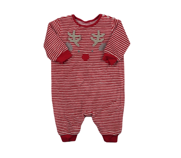 Červenobílý pruhovaný vánoční overal se sobíkem