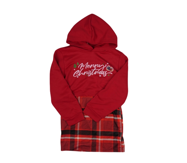 Červené vánoční kostkované šaty a crop top mikina