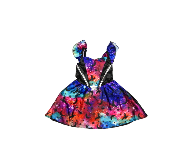 Pestrobarevné tmavé karnevalové čarodějnické šaty 