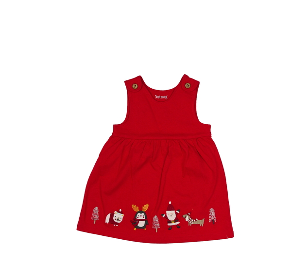 Červené vánoční šaty s vyšitými obrázky Nutmeg