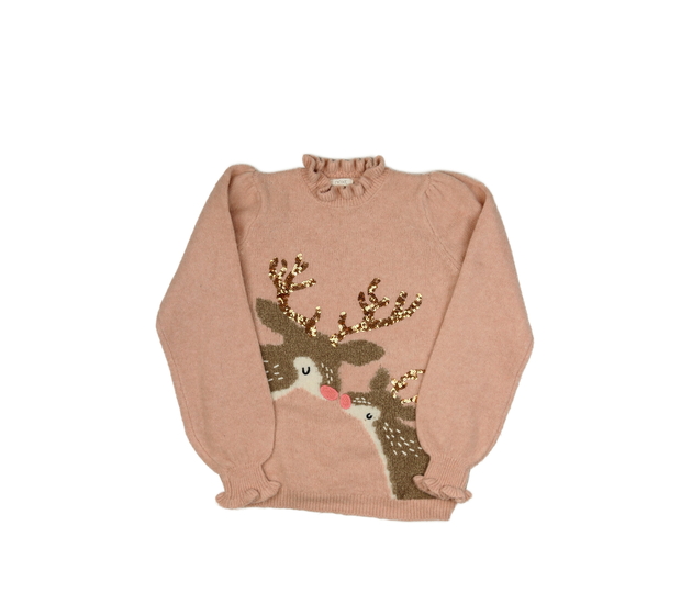 Růžový vánoční svetr se sobíky Next