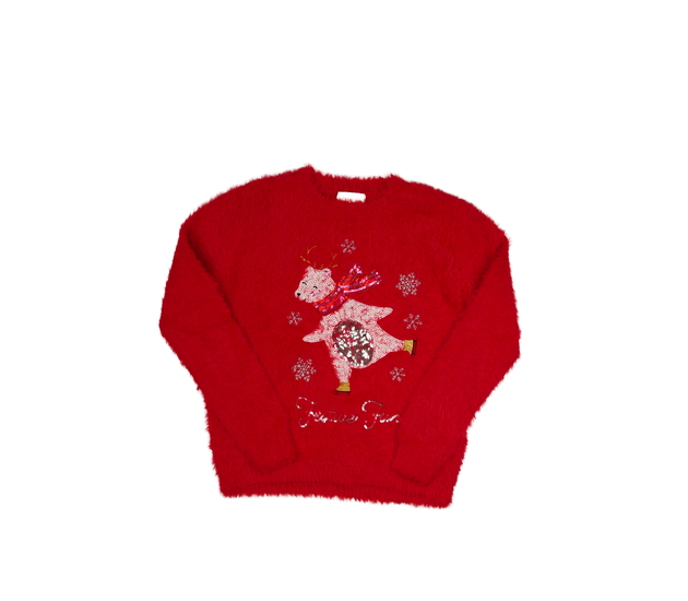 Červený žinylkový vánoční svetr 