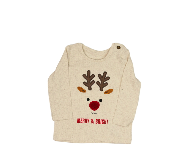 Krémové vánoční triko se sobíkem Primark