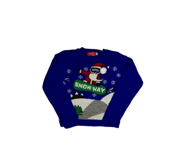 Modrý vtipný vánoční svetr 