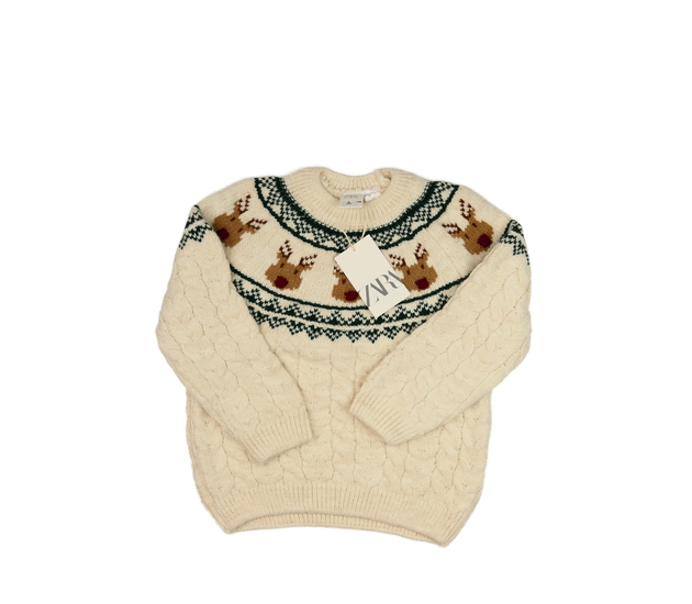 Nový krémový zdobný vánoční svetr Zara