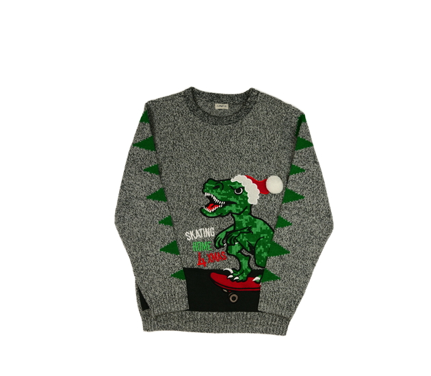 Šedý vánoční svetr s dinosaurem F&F