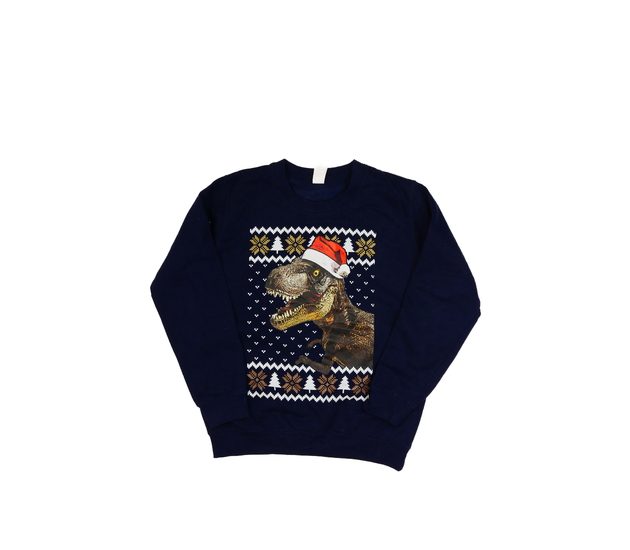 Modrá vánoční mikina s dinosaurem 