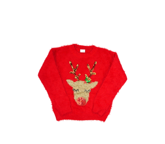 Červený žinylkový vánoční svetr F&F