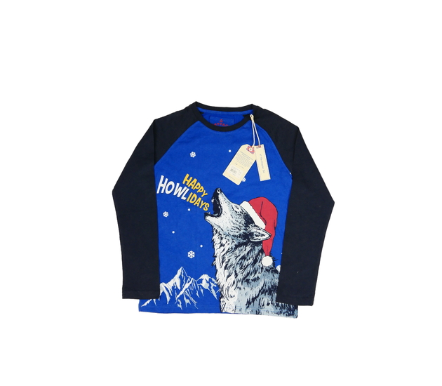 Nové modré vánoční triko s vlkem Fatface