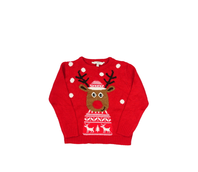 Červený vánoční svetr se sobem 