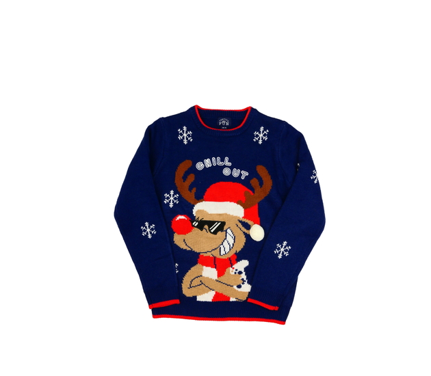 Tmavě modrý vánoční svetr se sobem 