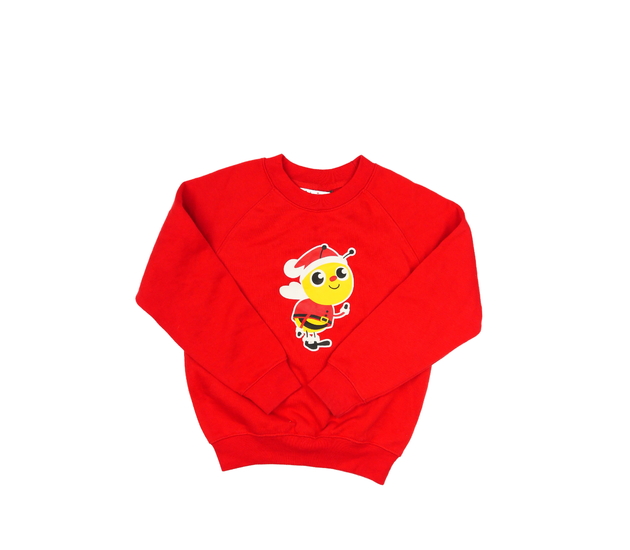 Červená vánoční mikina s včelkou