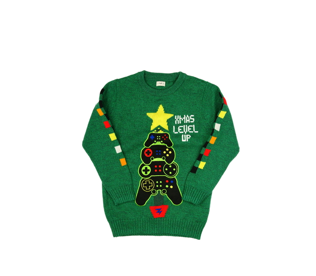 Zelený vánoční svetr s herní tématikou F&F