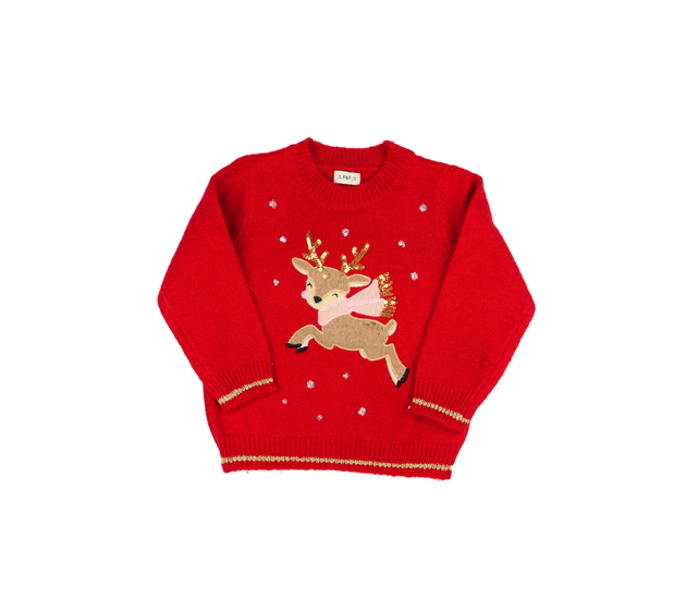 Červený vánoční svetr s jelínkem F&F