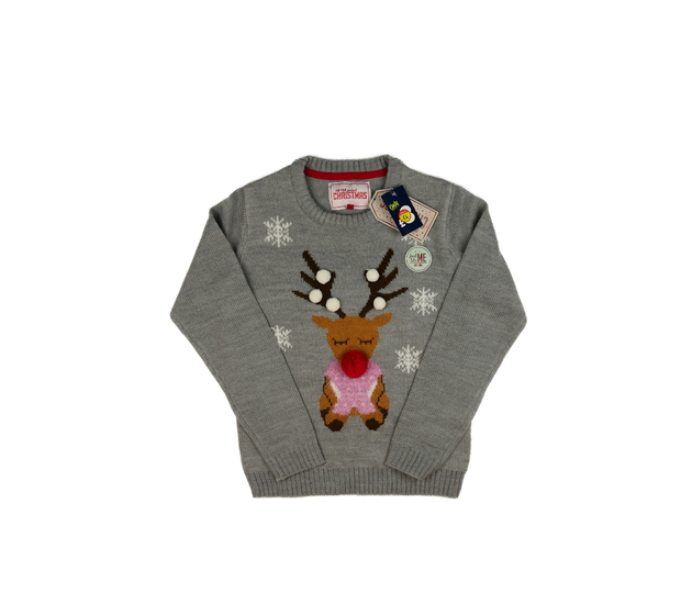 Nový šedý vánoční svetr se sobíkem