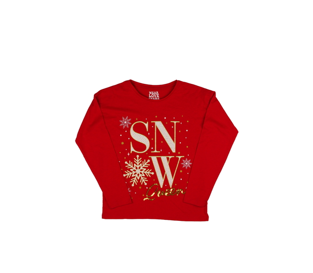 Červené vánoční triko s flitry v nápisu
