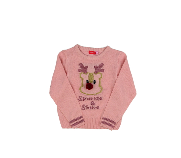 Růžový  vánoční svetr se sobíkem