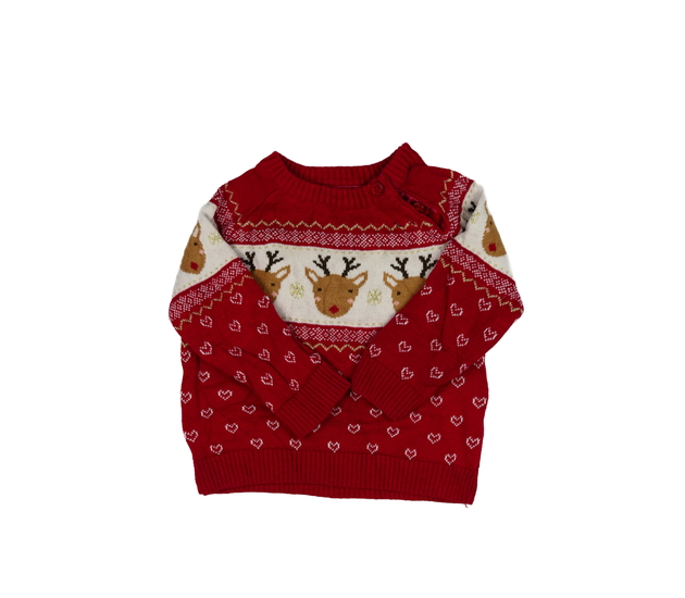 Červený vánoční svetr se sobíky Primark 