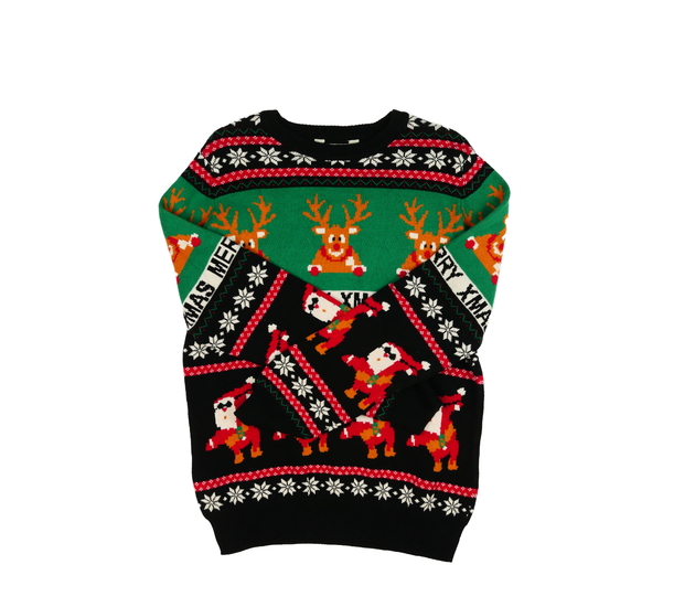Černo-zelený vánoční svetr 