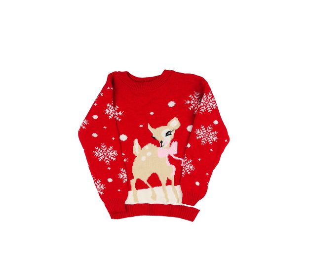 Červený vánoční svetr se sobíkem 