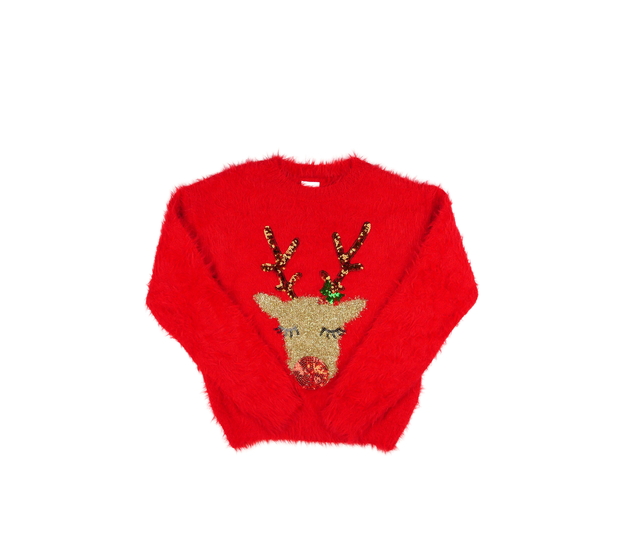 Červený vánoční žinylkový svetr se sobíkem F&F