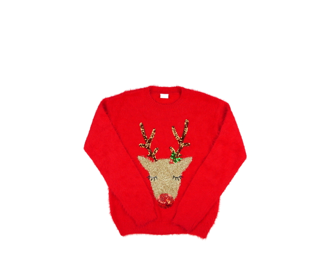 Červený žinylkový vánoční svetr F&F