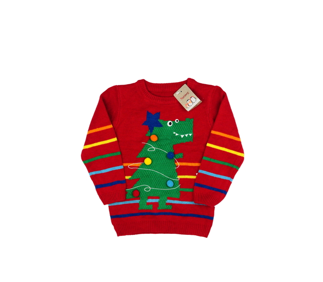 Nový červený vánoční dinosauří svetr Nutmeg